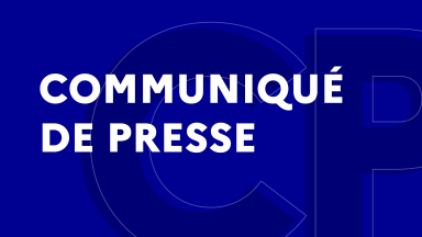 Image avec le texte communiqué de presse en blanc et sur fond bleu marine